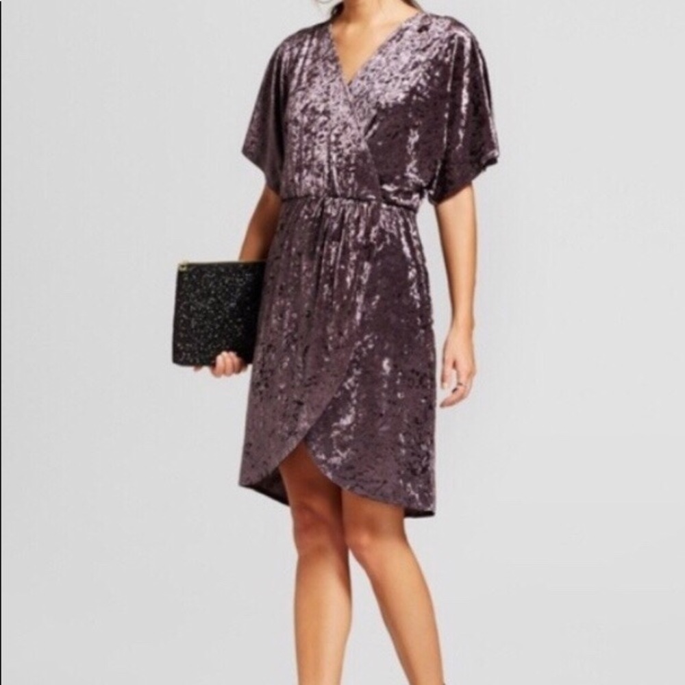 Purple Crushed Velvet Wrap Dress